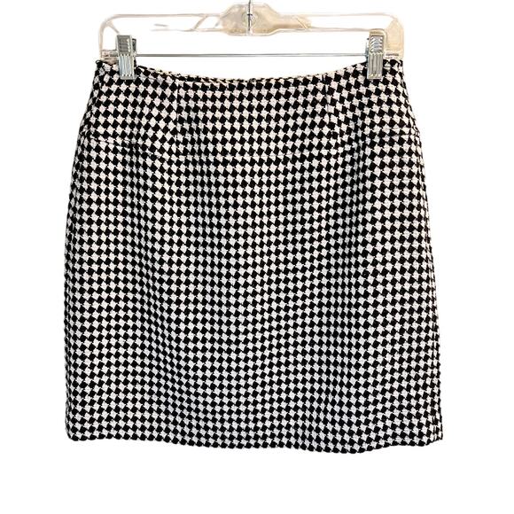 Talbots Petites Houndstooth Mini Pencil Skirt Ivory Black Size 6P Wool Office - Picture 1 of 7